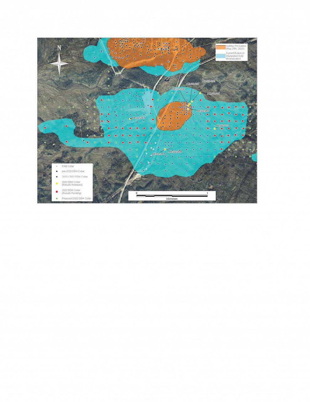 NR 20220510: Figure 1: Powerline Drill Hole Locations and Drill Plan Map, showing historic, completed, and proposed diamond drill holes